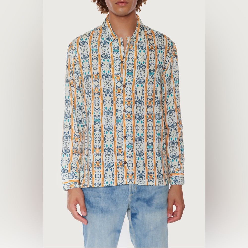 NWT RAGA "RAGA MAN" Print Button-Up Shirt Size Large CHESTNUT